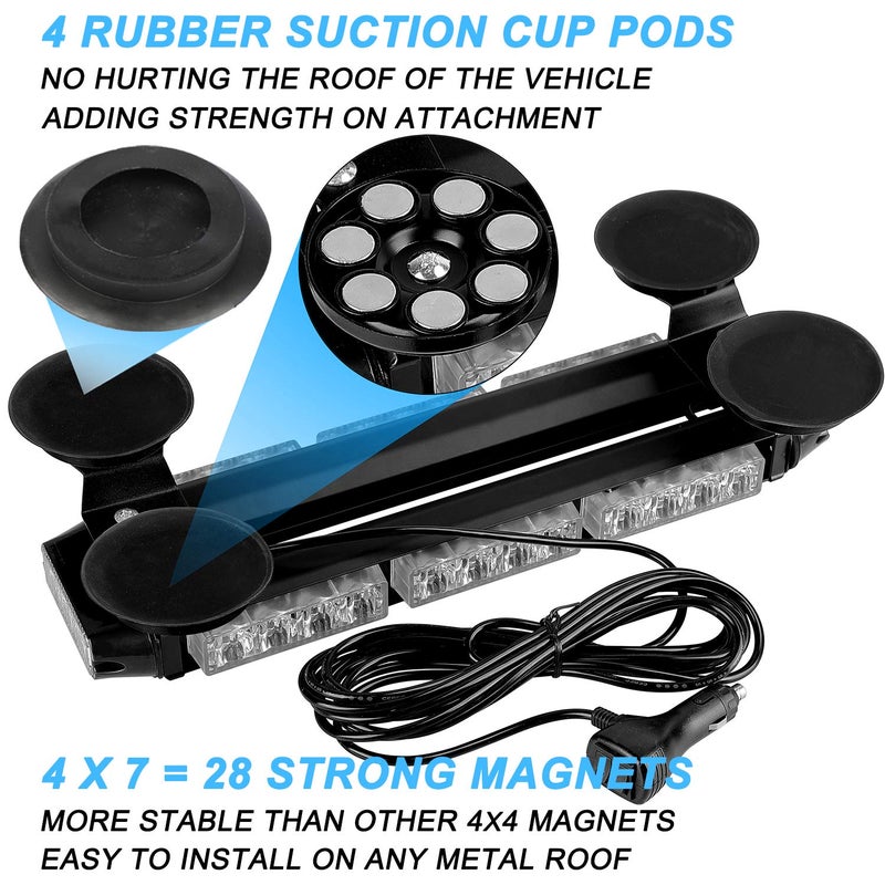 ASPL 16.8 Inch LED Strobe Flashing Light Bar, 26 Flashing Modes High Intensity Emergency Hazard Warning Beacon Lights with Magnetic Base for Car, Trucks, Snow Plow, Construction Vehicles (Amber) - Image 4